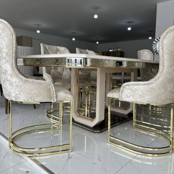 6 seater Gold dinning with marble top table - Image 3