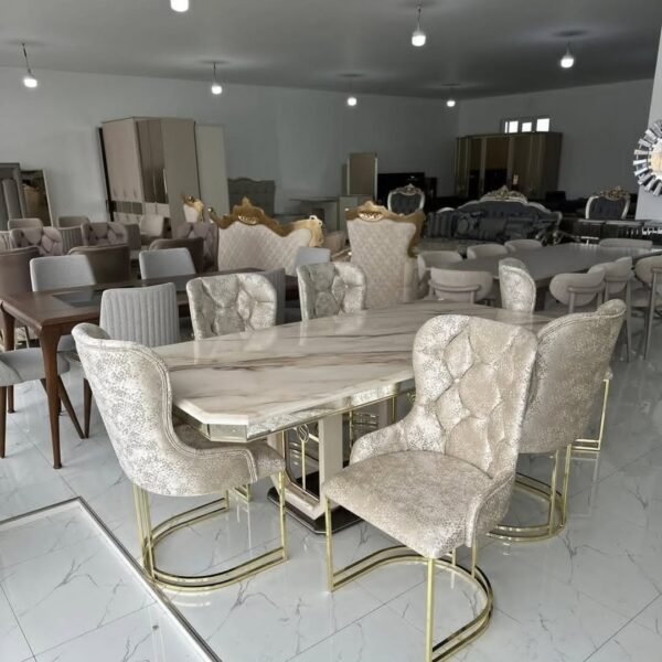 6 seater Gold dinning with marble top table - Image 2